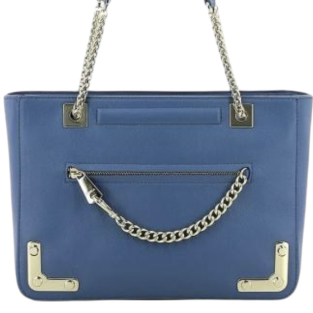 Furla Blue Leather Chain Tote Shoulder Bag with Gold Hardware - Picture 7 of 11